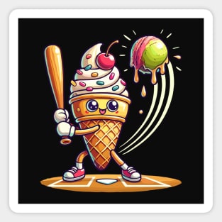 Funny Baseball Ice Cream Cone Sports Magnet